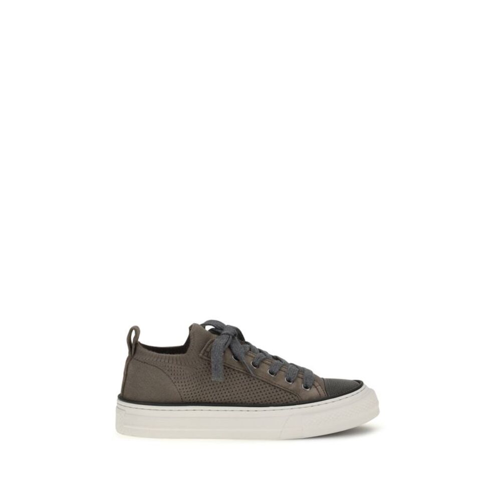 Brunello Cucinelli Women Cotton Knit And Suede Sneakers